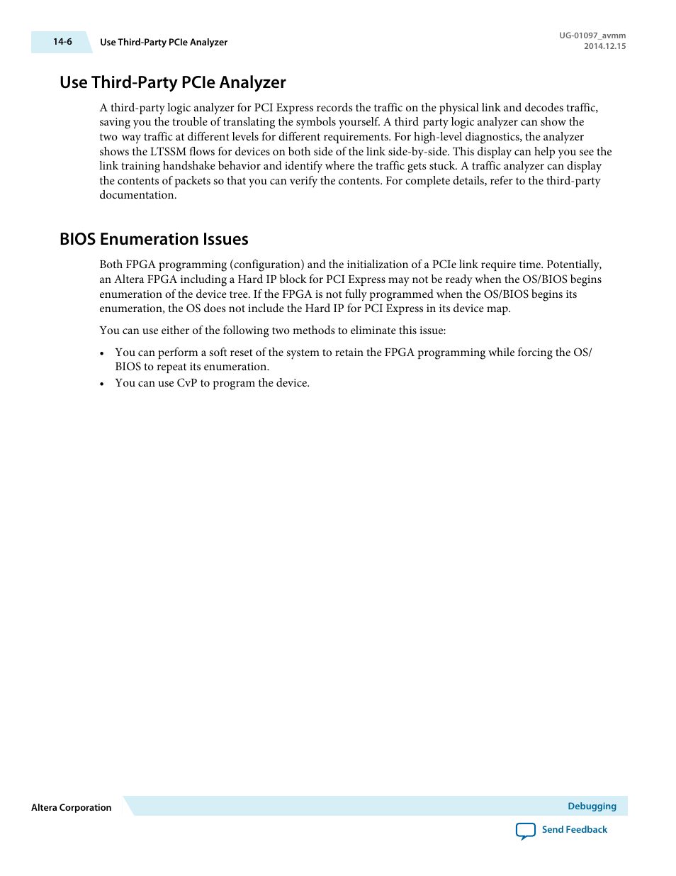 Use third-party pcie analyzer, Bios enumeration issues | Altera Stratix V Avalon-MM Interface for PCIe Solutions User Manual | Page 168 / 184