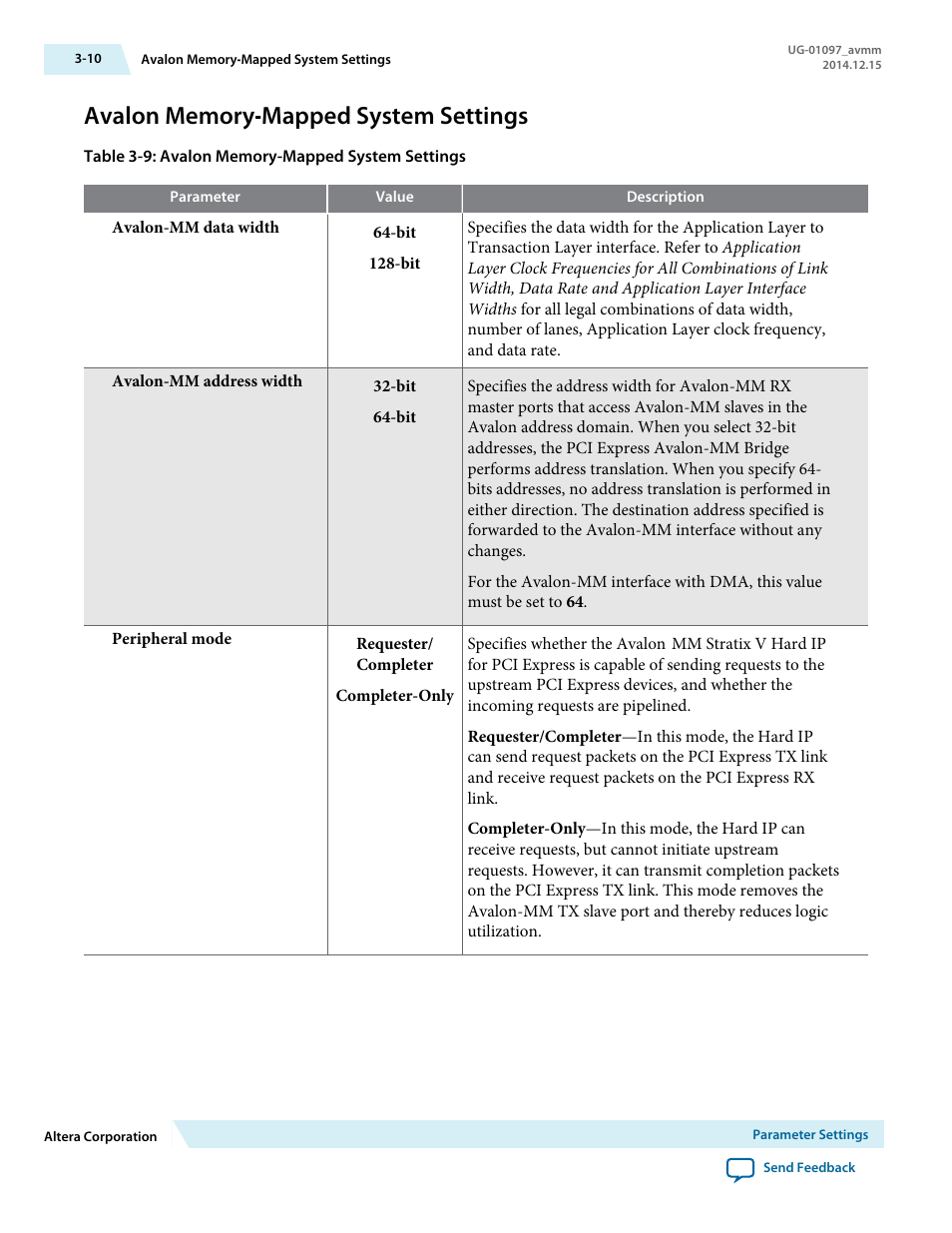 Avalon memory‑mapped system settings | Altera Stratix V Avalon-MM Interface for PCIe Solutions User Manual | Page 30 / 184