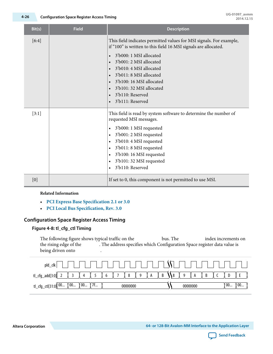 Configuration space register access timing | Altera Stratix V Avalon-MM Interface for PCIe Solutions User Manual | Page 59 / 184