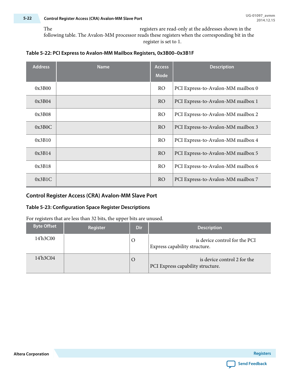 Control register access (cra) avalon-mm slave port | Altera Stratix V Avalon-MM Interface for PCIe Solutions User Manual | Page 91 / 184