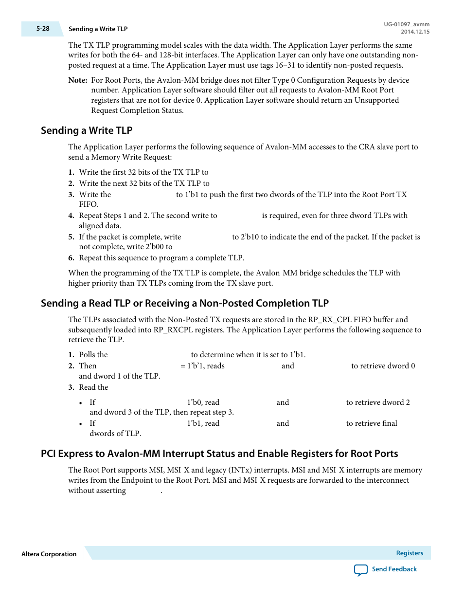 Sending a write tlp | Altera Stratix V Avalon-MM Interface for PCIe Solutions User Manual | Page 97 / 184