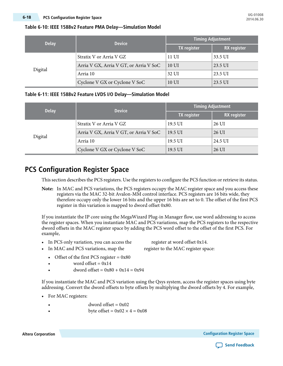 Pcs configuration register space, Pcs configuration register space -18, Configuration register space | Altera Triple Speed Ethernet MegaCore Function User Manual | Page 101 / 223