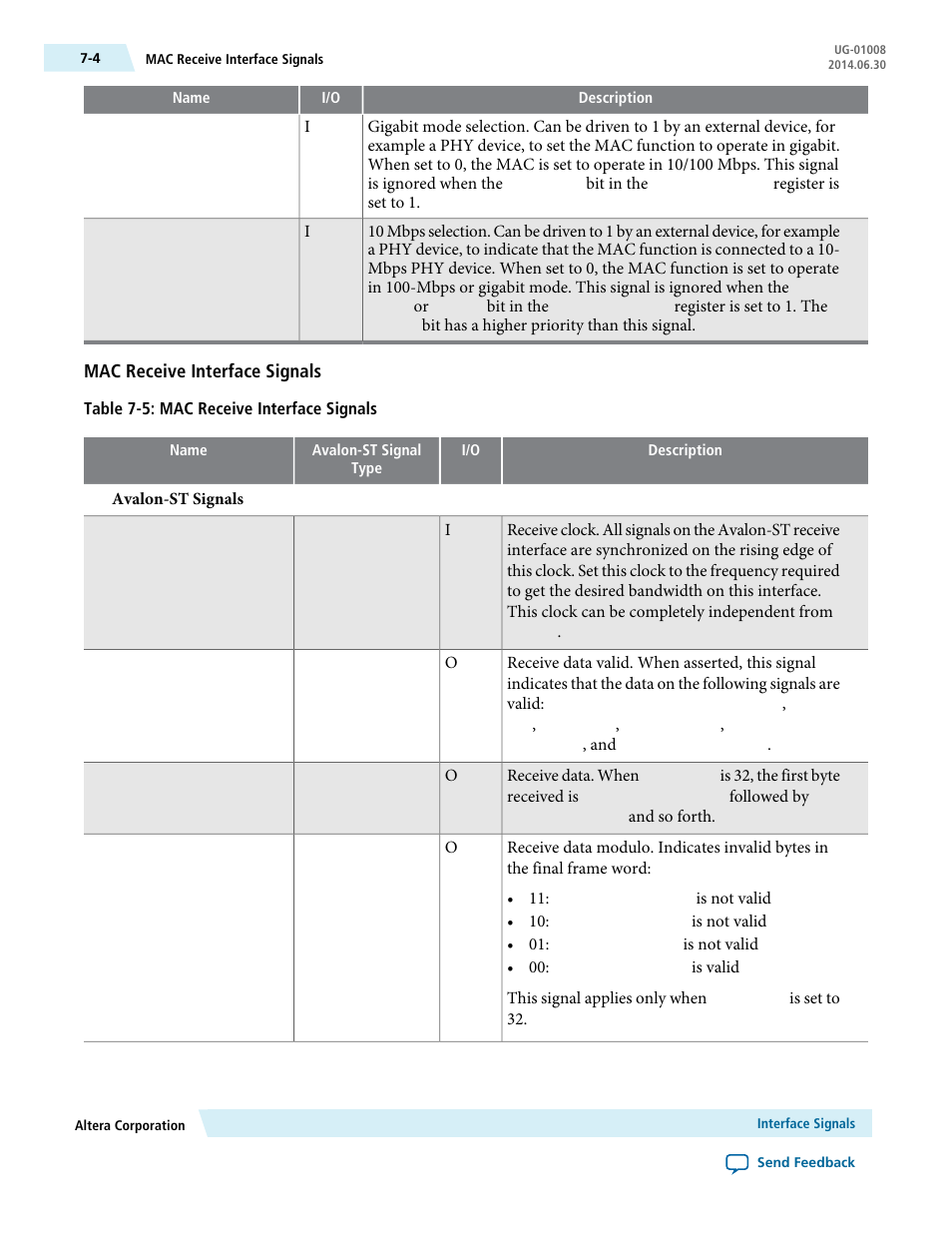 Mac receive interface signals | Altera Triple Speed Ethernet MegaCore Function User Manual | Page 119 / 223