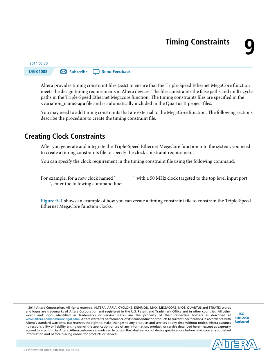 Timing constraints, Creating clock constraints, Timing constraints -1 | Creating clock constraints -1 | Altera Triple Speed Ethernet MegaCore Function User Manual | Page 171 / 223