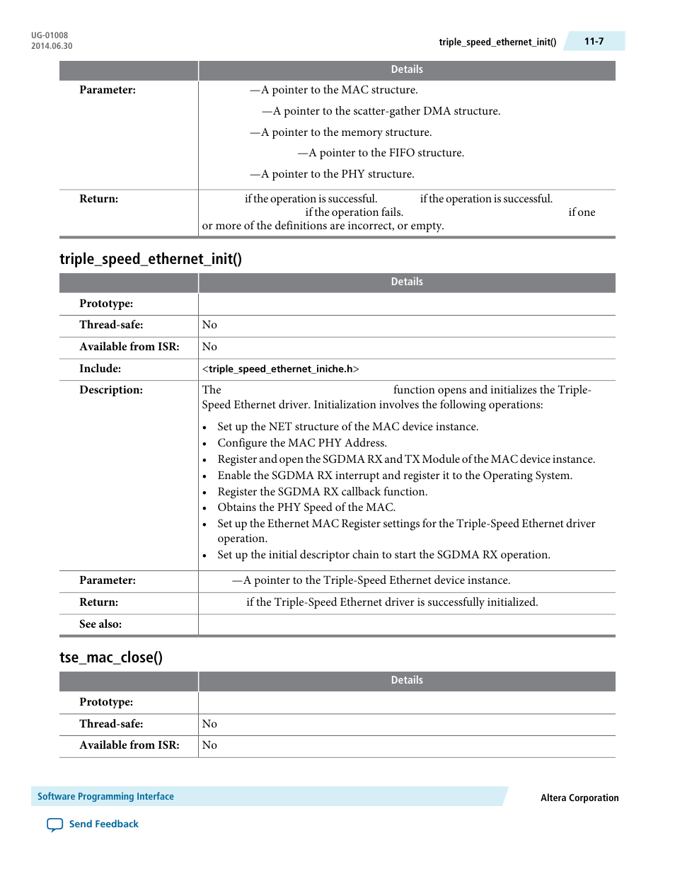 Triple_speed_ethernet_init(), Tse_mac_close(), Triple_speed_ethernet_init() -7 tse_mac_close() -7 | Altera Triple Speed Ethernet MegaCore Function User Manual | Page 186 / 223