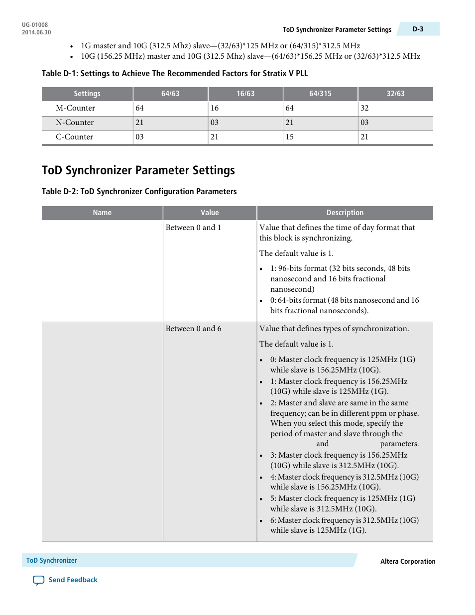 Tod synchronizer parameter settings | Altera Triple Speed Ethernet MegaCore Function User Manual | Page 209 / 223