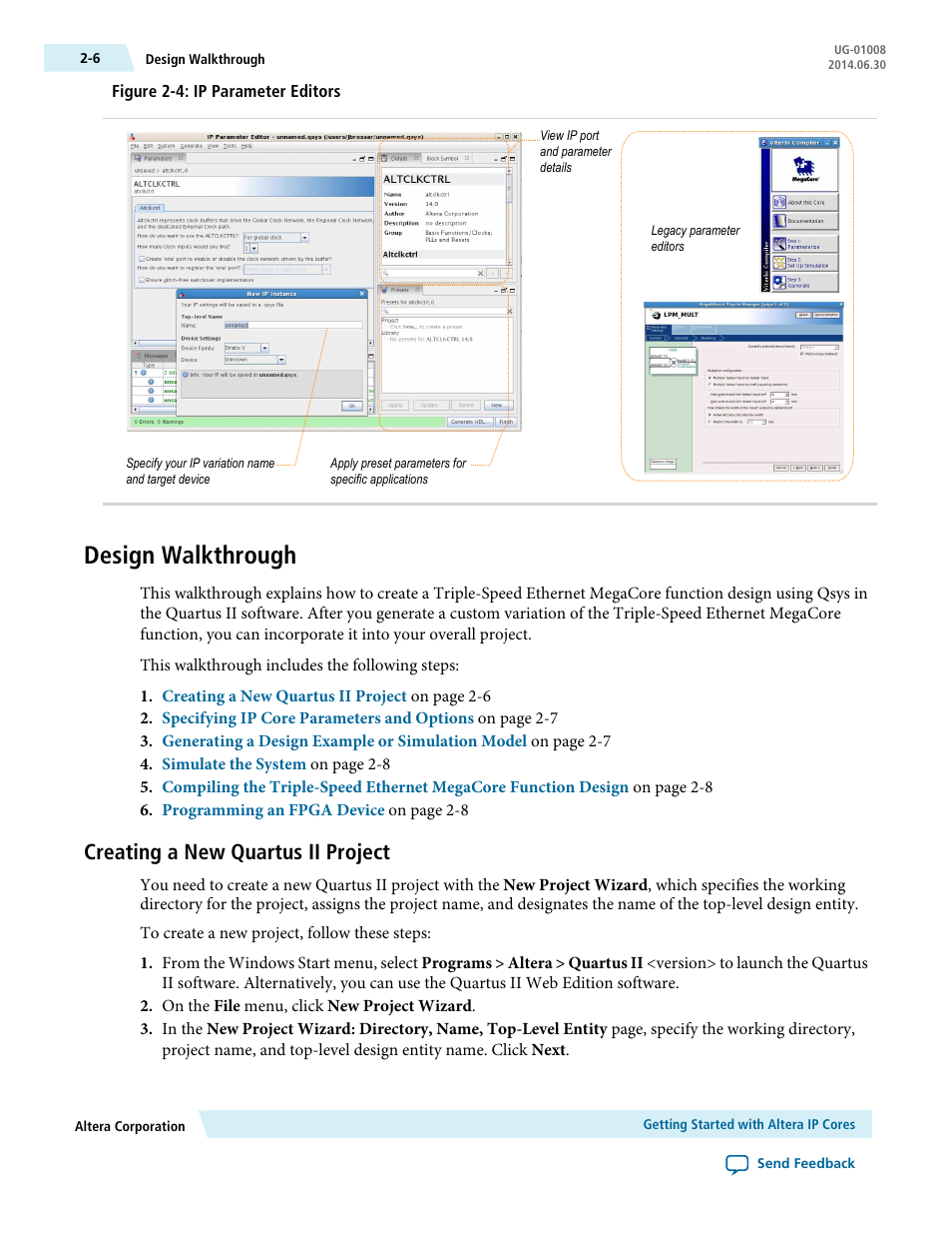 Design walkthrough, Creating a new quartus ii project, Design walkthrough -6 | Creating a new quartus ii project -6 | Altera Triple Speed Ethernet MegaCore Function User Manual | Page 25 / 223