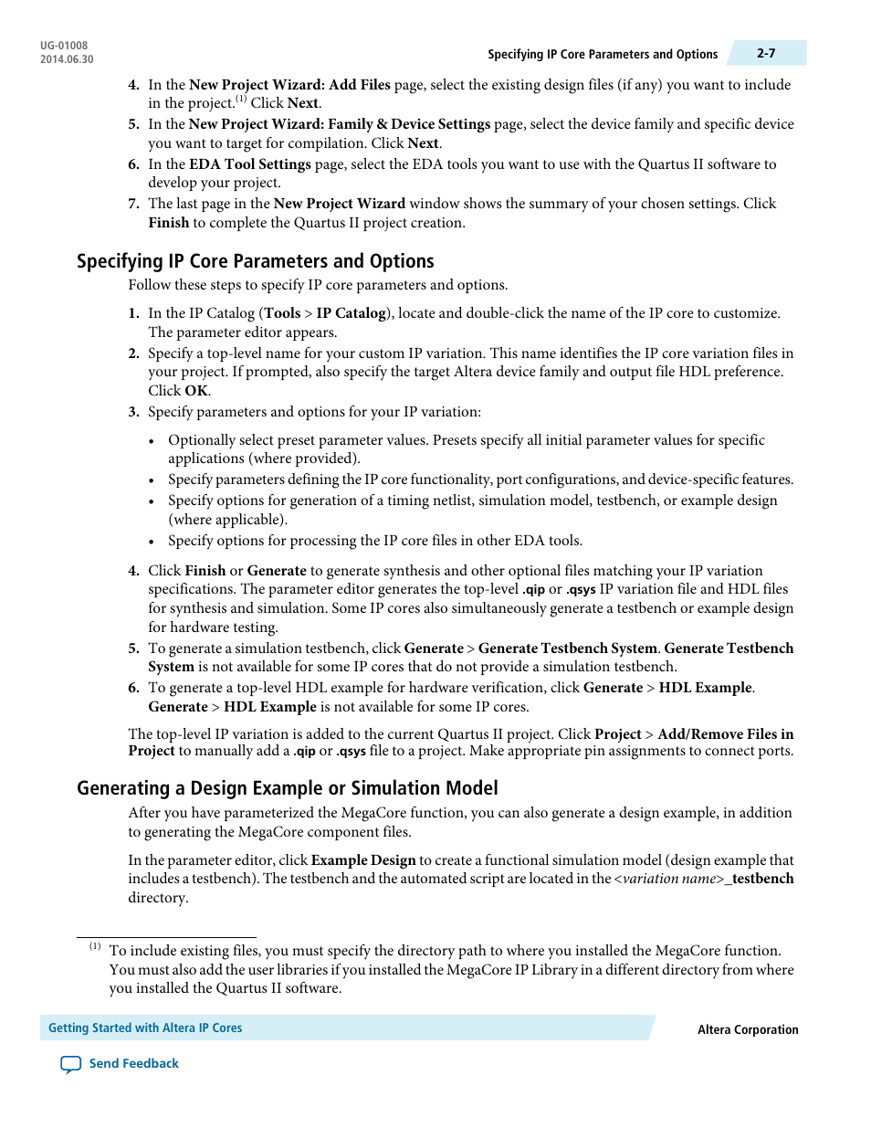 Specifying ip core parameters and options, Generating a design example or simulation model | Altera Triple Speed Ethernet MegaCore Function User Manual | Page 26 / 223