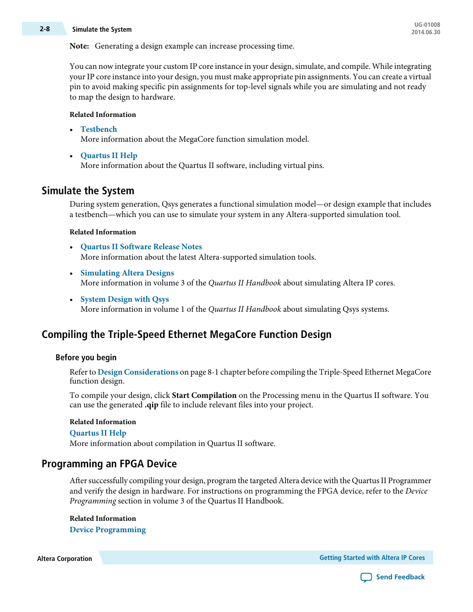 Simulate the system, Programming an fpga device | Altera Triple Speed Ethernet MegaCore Function User Manual | Page 27 / 223