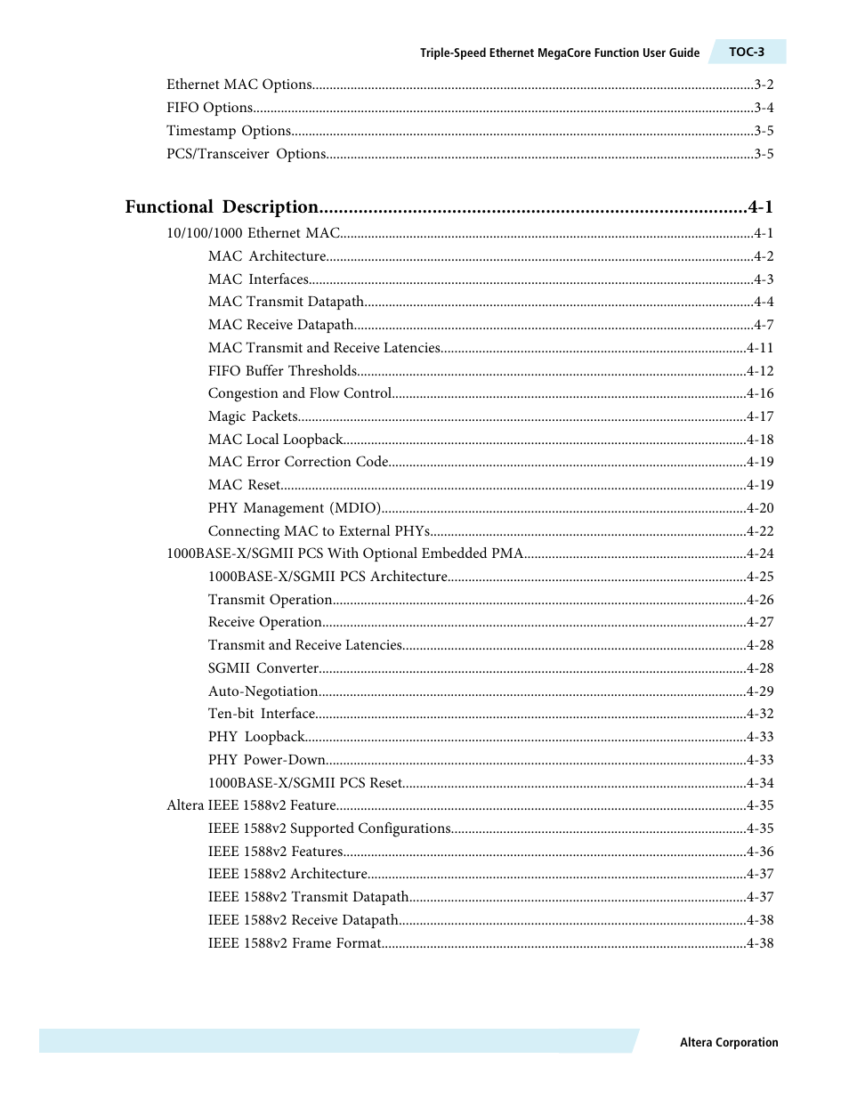 Functional description -1 | Altera Triple Speed Ethernet MegaCore Function User Manual | Page 3 / 223