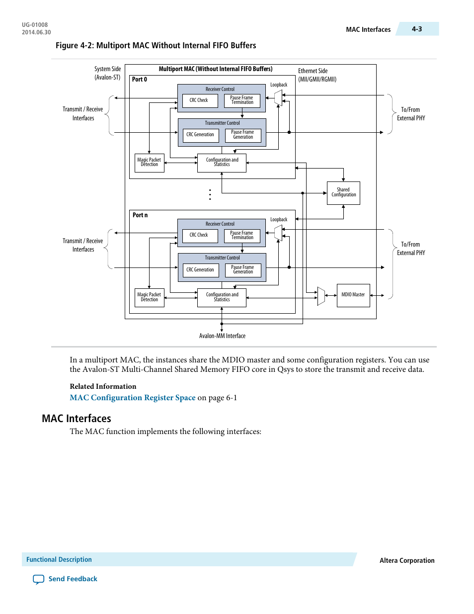 Mac interfaces, Mac interfaces -3, Mac configuration register space on page 6-1 | Altera Triple Speed Ethernet MegaCore Function User Manual | Page 39 / 223