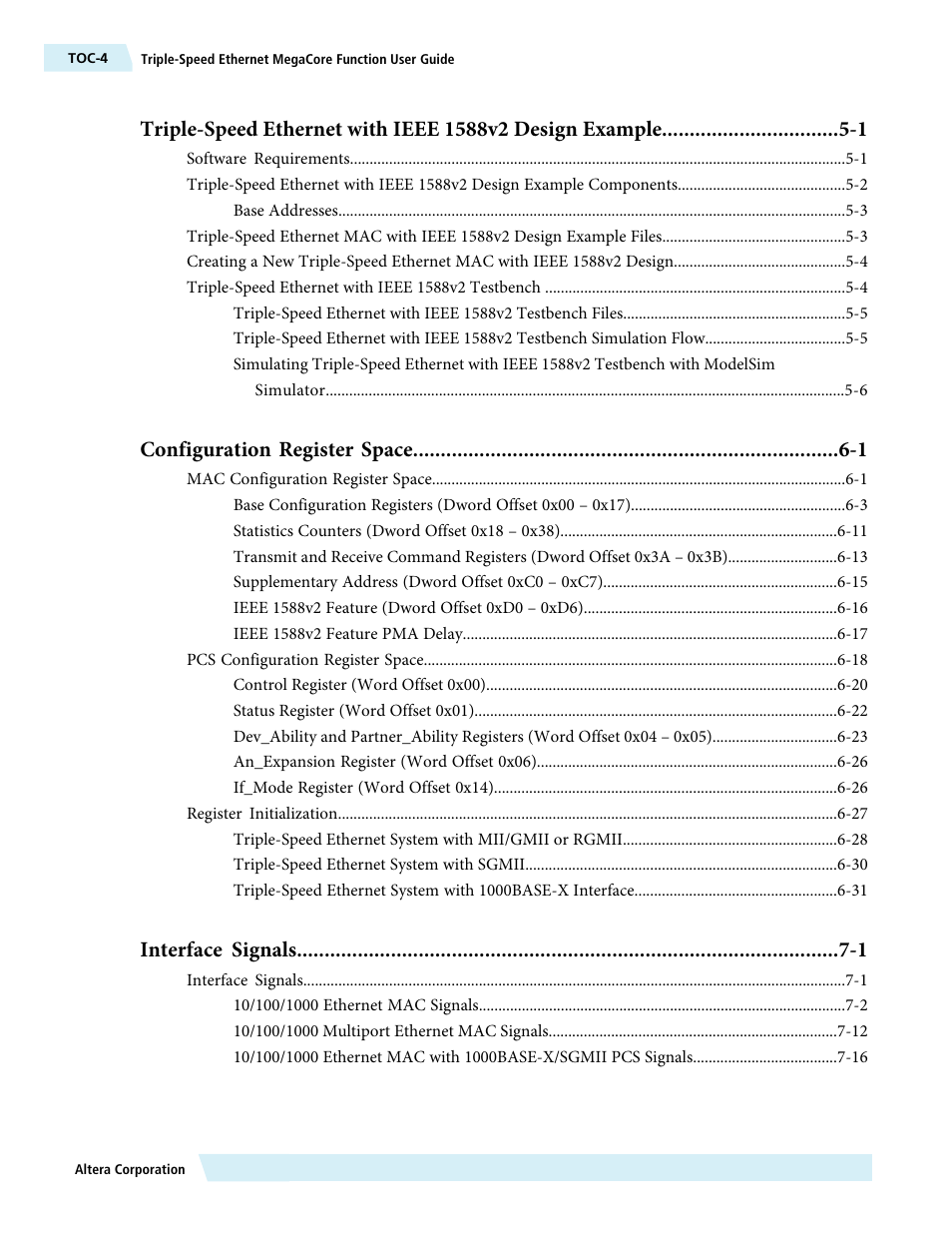 Configuration register space -1, Interface signals -1 | Altera Triple Speed Ethernet MegaCore Function User Manual | Page 4 / 223