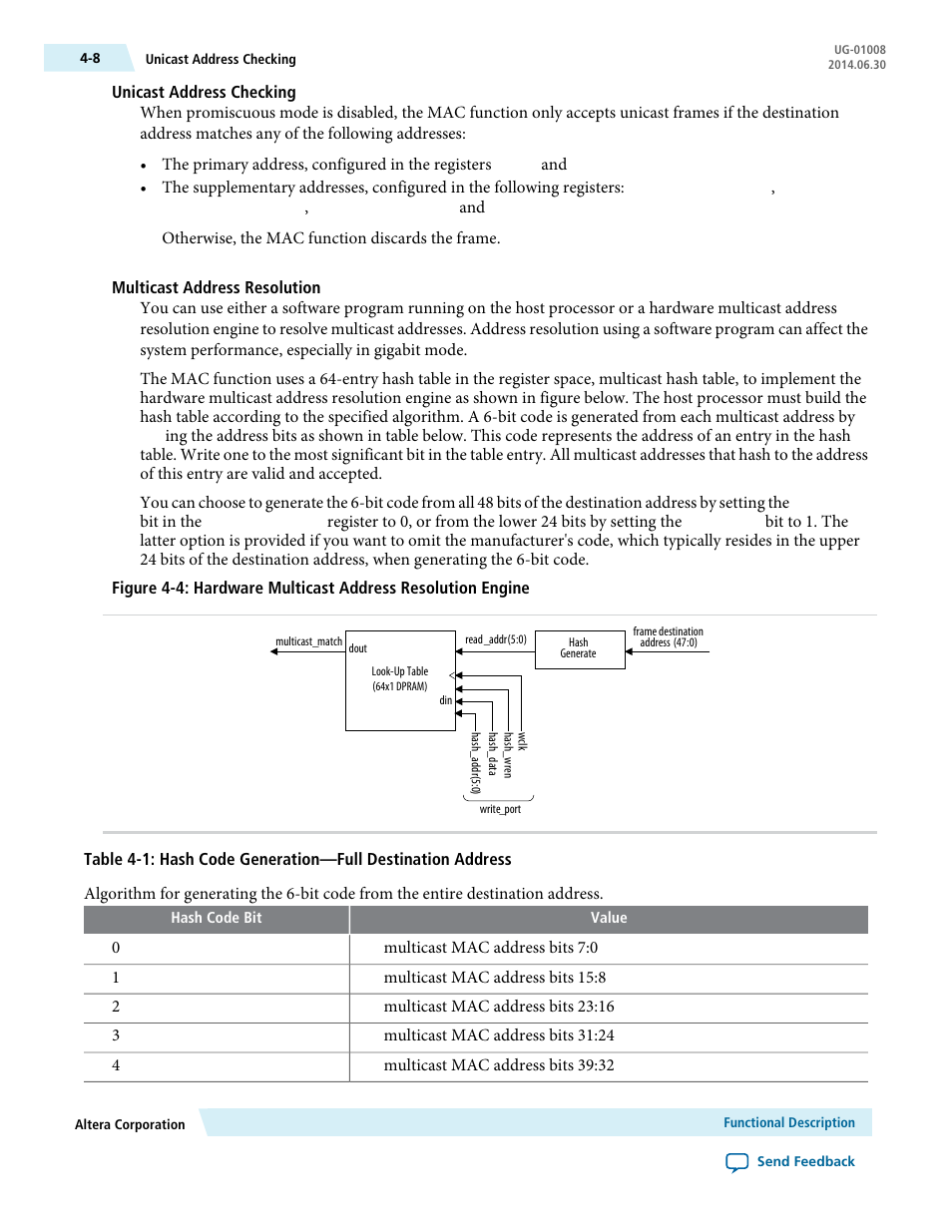 Unicast address checking, Multicast address resolution | Altera Triple Speed Ethernet MegaCore Function User Manual | Page 44 / 223