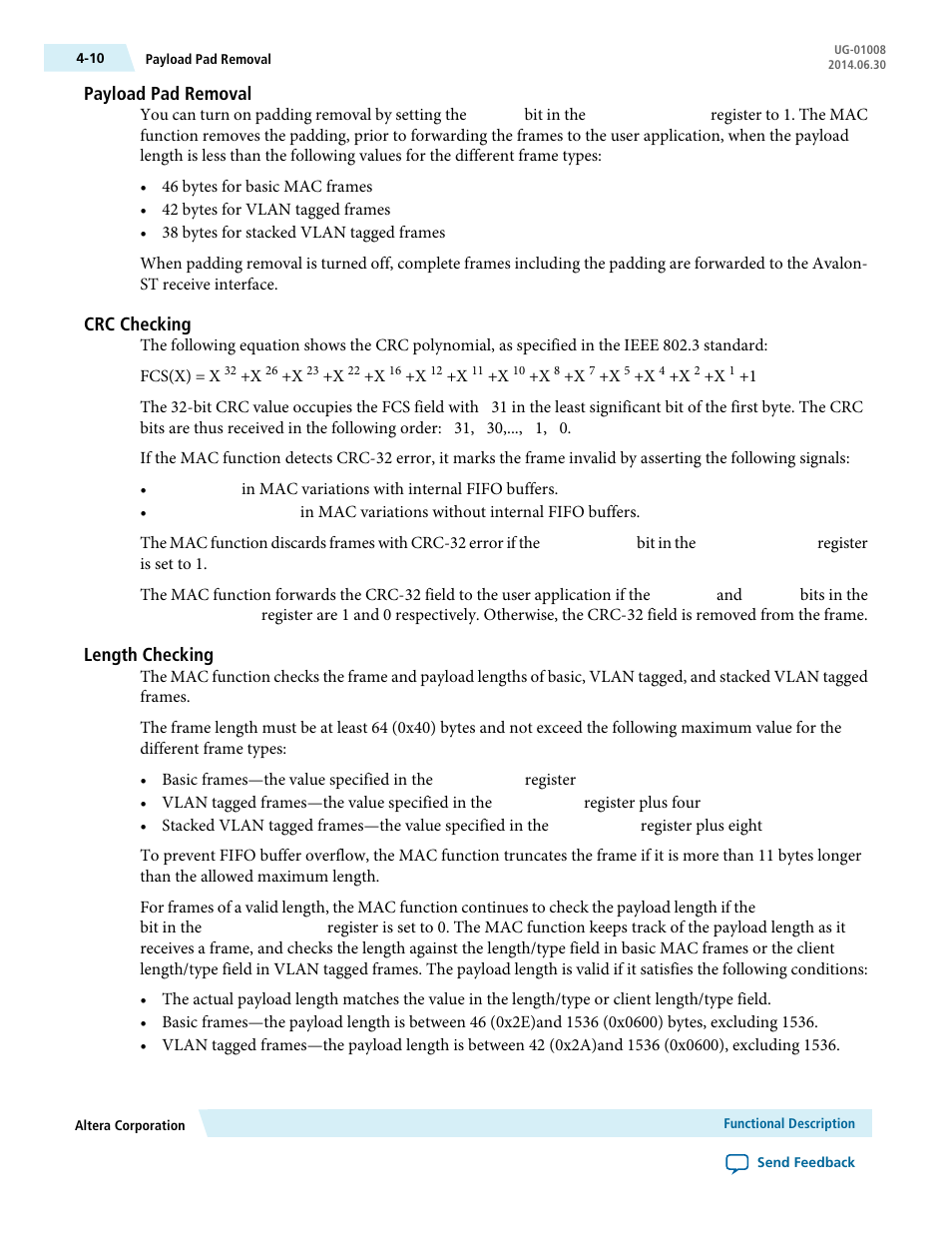 Payload pad removal, Crc checking, Length checking | Altera Triple Speed Ethernet MegaCore Function User Manual | Page 46 / 223