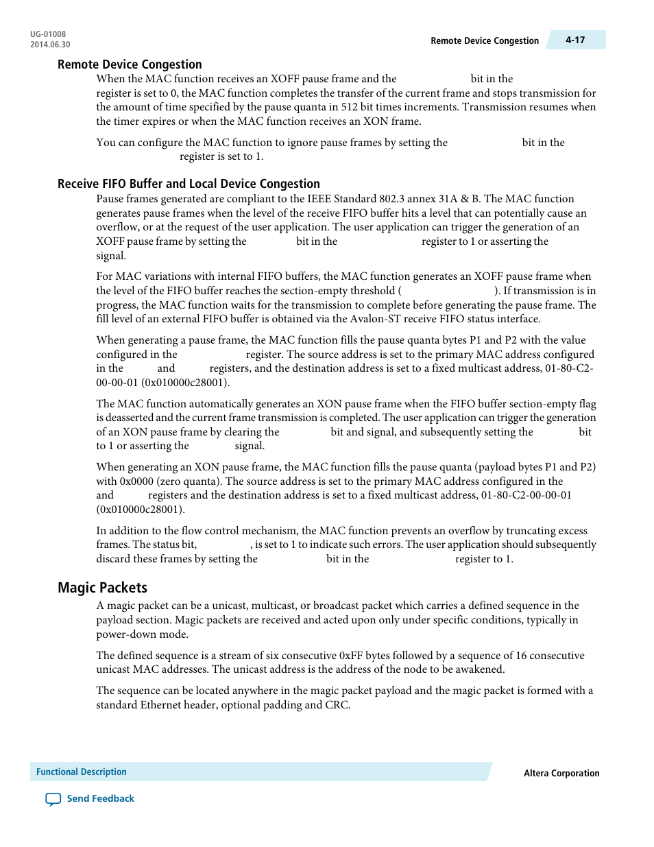 Remote device congestion, Receive fifo buffer and local device congestion, Magic packets | Magic packets -17 | Altera Triple Speed Ethernet MegaCore Function User Manual | Page 53 / 223