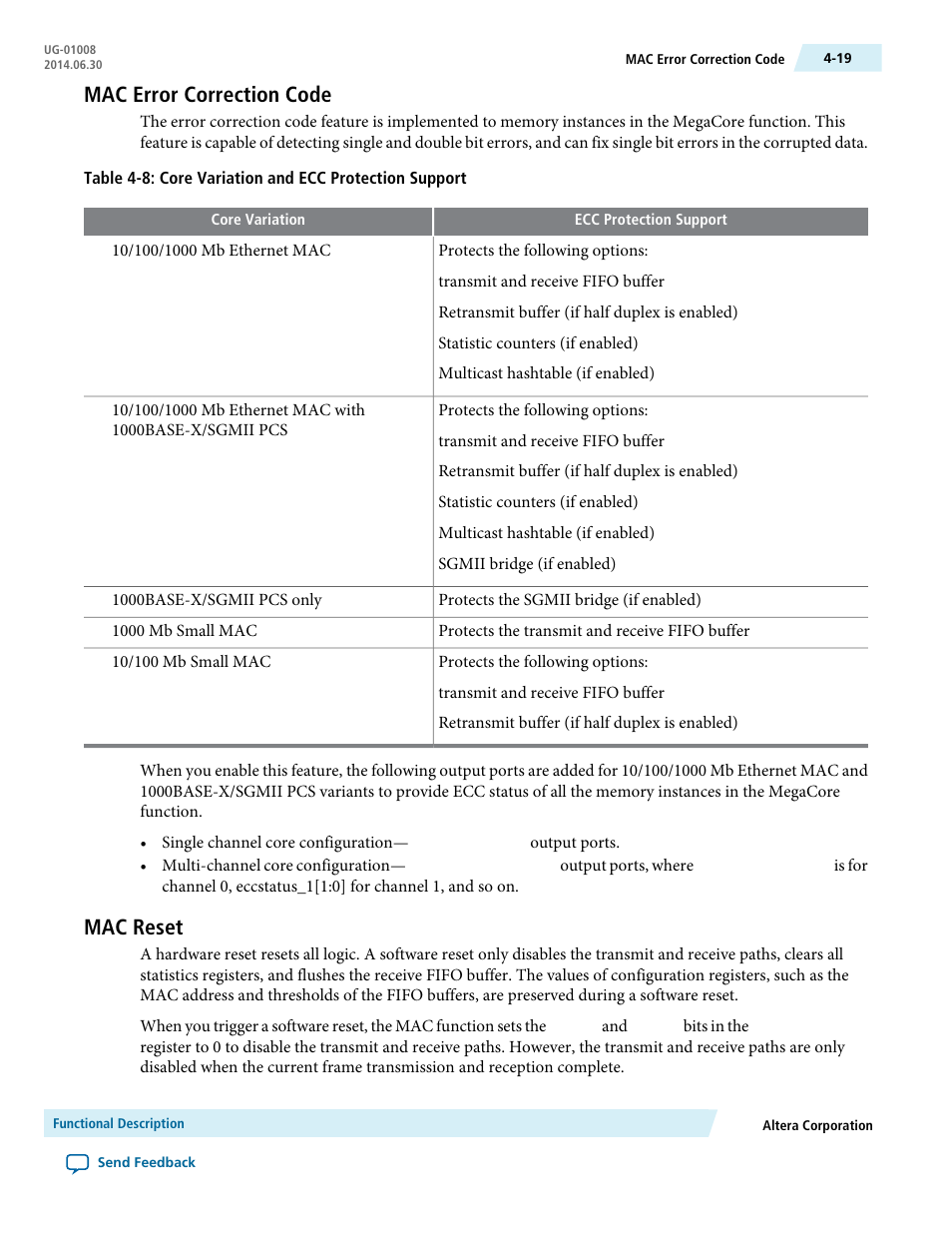 Mac error correction code, Mac reset, Mac error correction code -19 mac reset -19 | Altera Triple Speed Ethernet MegaCore Function User Manual | Page 55 / 223