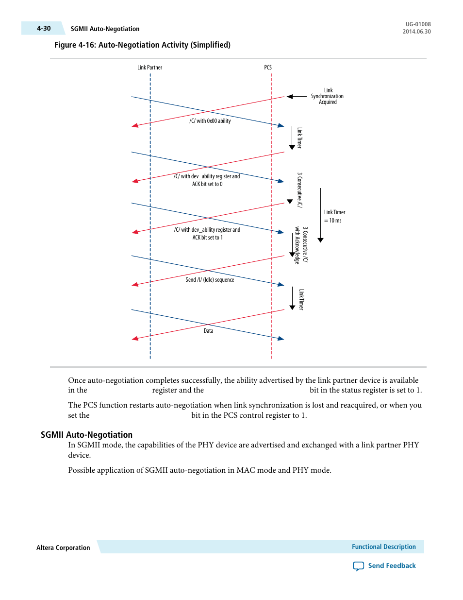 Sgmii auto-negotiation | Altera Triple Speed Ethernet MegaCore Function User Manual | Page 66 / 223