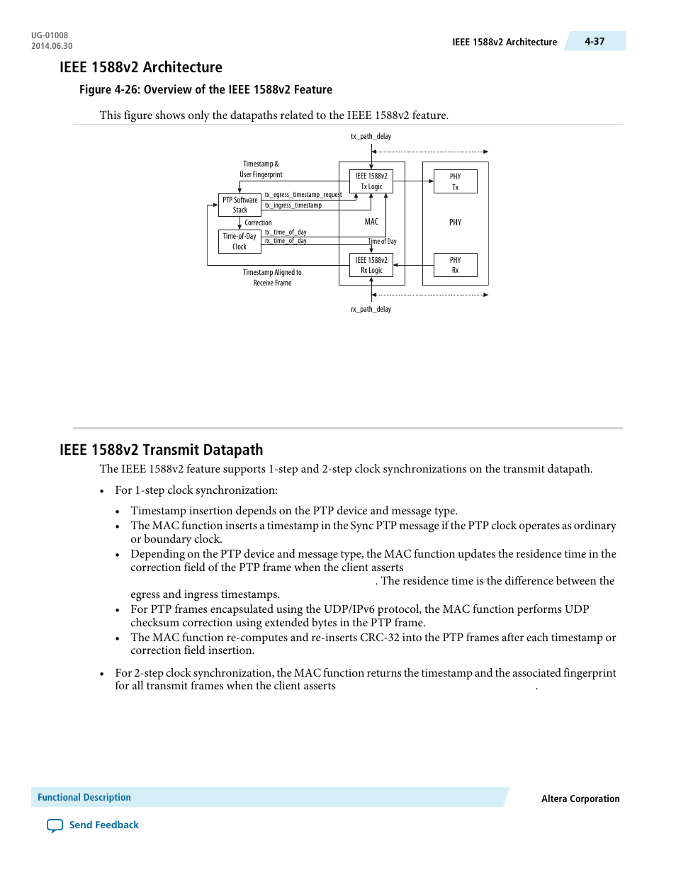 Ieee 1588v2 architecture, Ieee 1588v2 transmit datapath | Altera Triple Speed Ethernet MegaCore Function User Manual | Page 73 / 223