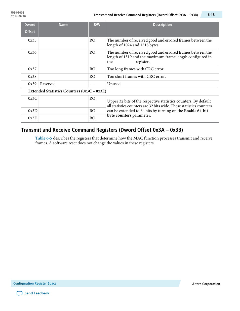 Transmit and receive, Command registers (dword offset 0x3a – 0x3b) | Altera Triple Speed Ethernet MegaCore Function User Manual | Page 96 / 223