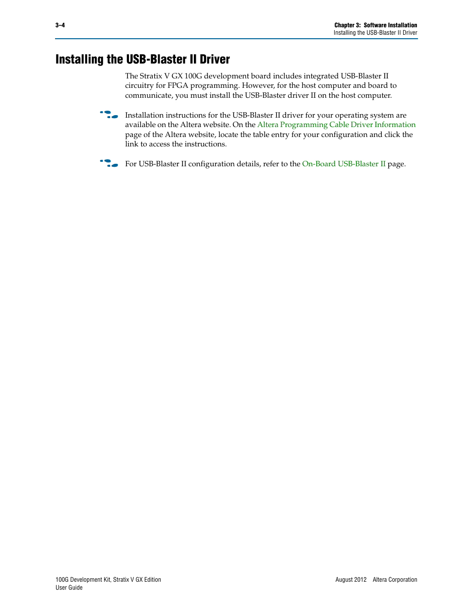 Installing the usb-blaster ii driver, Installing the usb-blaster ii driver –4 | Altera 100G Development Kit, Stratix V GX Edition User Manual | Page 12 / 44