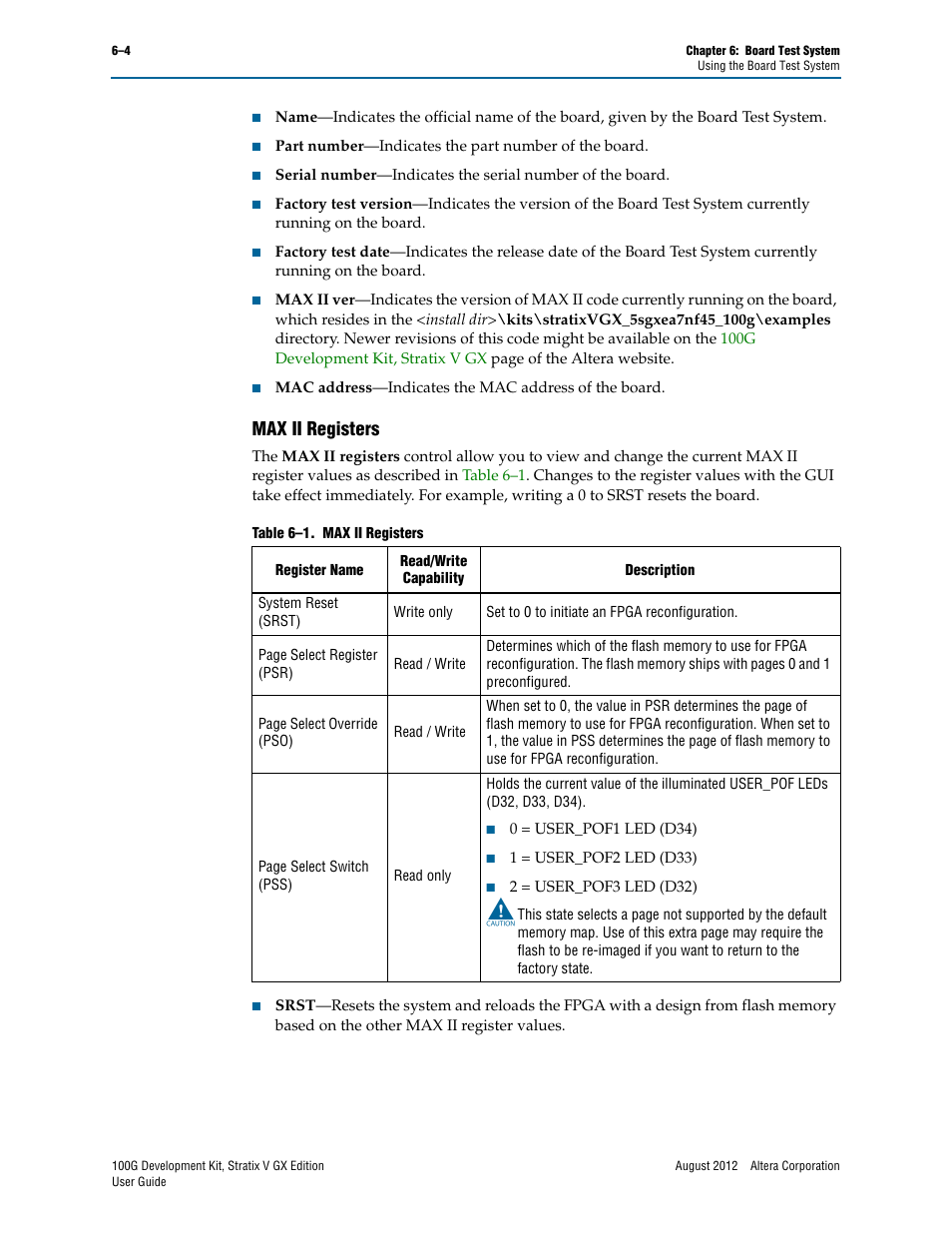 Max ii registers, Max ii registers –4 | Altera 100G Development Kit, Stratix V GX Edition User Manual | Page 22 / 44