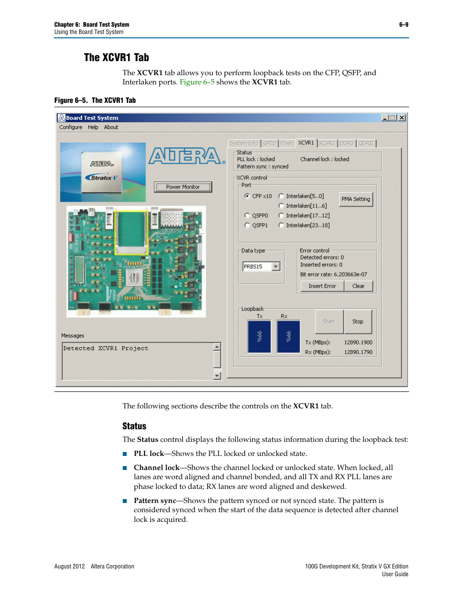 The xcvr1 tab, Status, The xcvr1 tab –9 | Status –9 | Altera 100G Development Kit, Stratix V GX Edition User Manual | Page 27 / 44