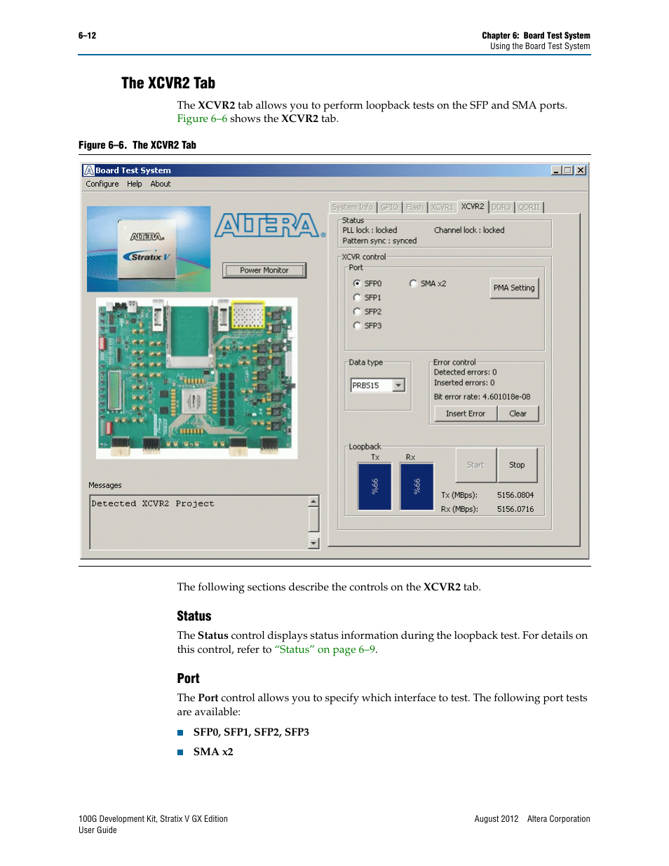 The xcvr2 tab, Status, Port | The xcvr2 tab –12, Status –12 port –12 | Altera 100G Development Kit, Stratix V GX Edition User Manual | Page 30 / 44
