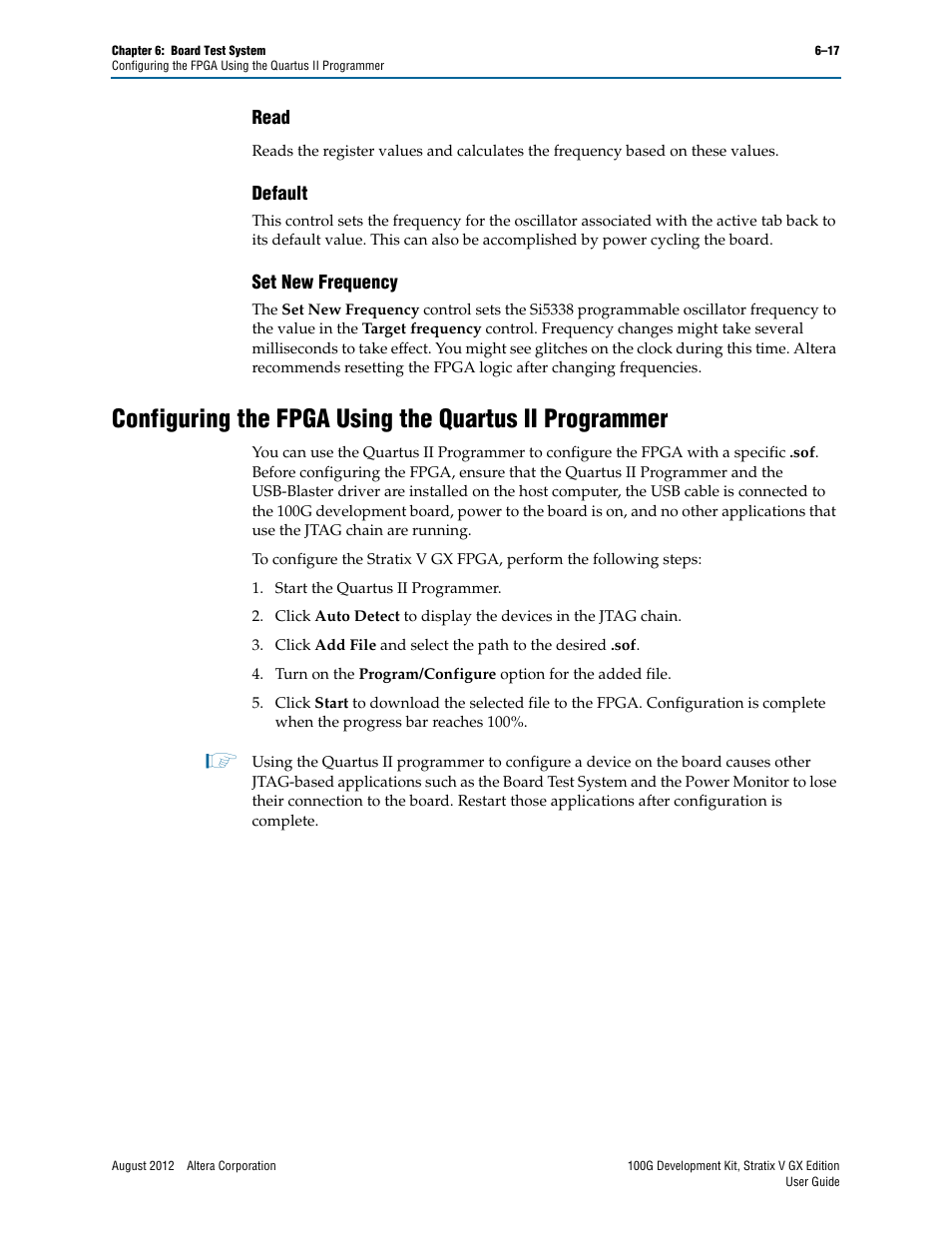 Default, Set new frequency, Default –17 set new frequency –17 | Altera 100G Development Kit, Stratix V GX Edition User Manual | Page 35 / 44