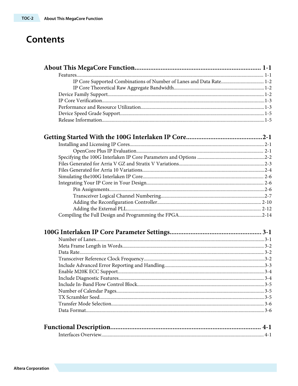 Altera 100G Interlaken MegaCore Function User Manual | Page 2 / 111