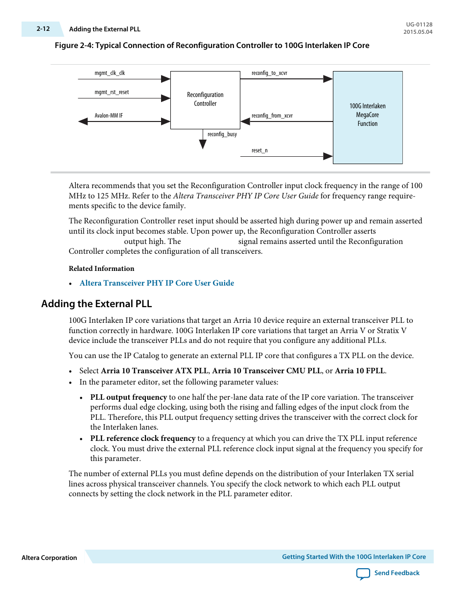 Adding the external pll, Adding the external pll -12 | Altera 100G Interlaken MegaCore Function User Manual | Page 22 / 111