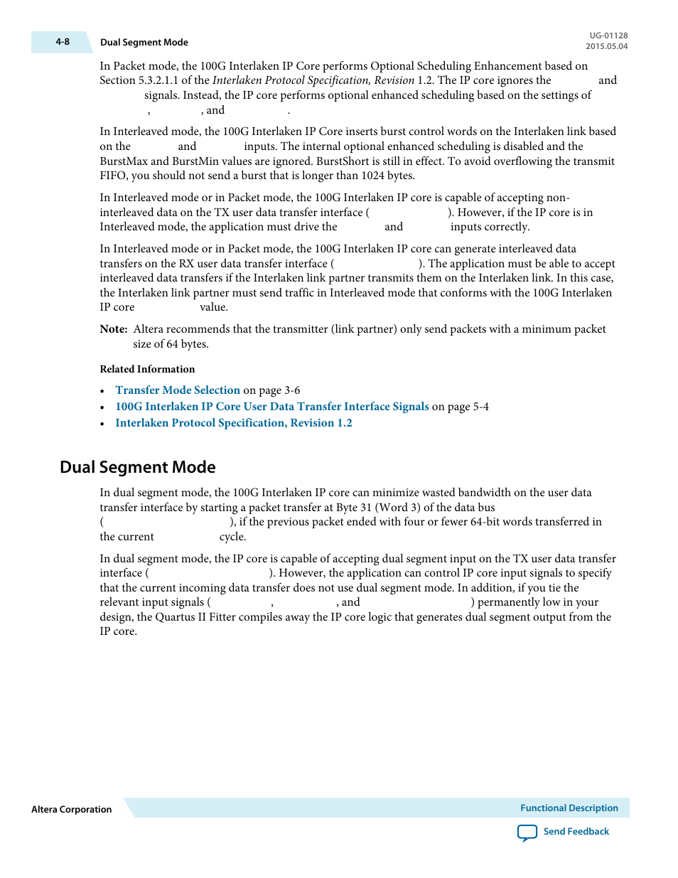 Dual segment mode, Dual segment mode -8 | Altera 100G Interlaken MegaCore Function User Manual | Page 38 / 111