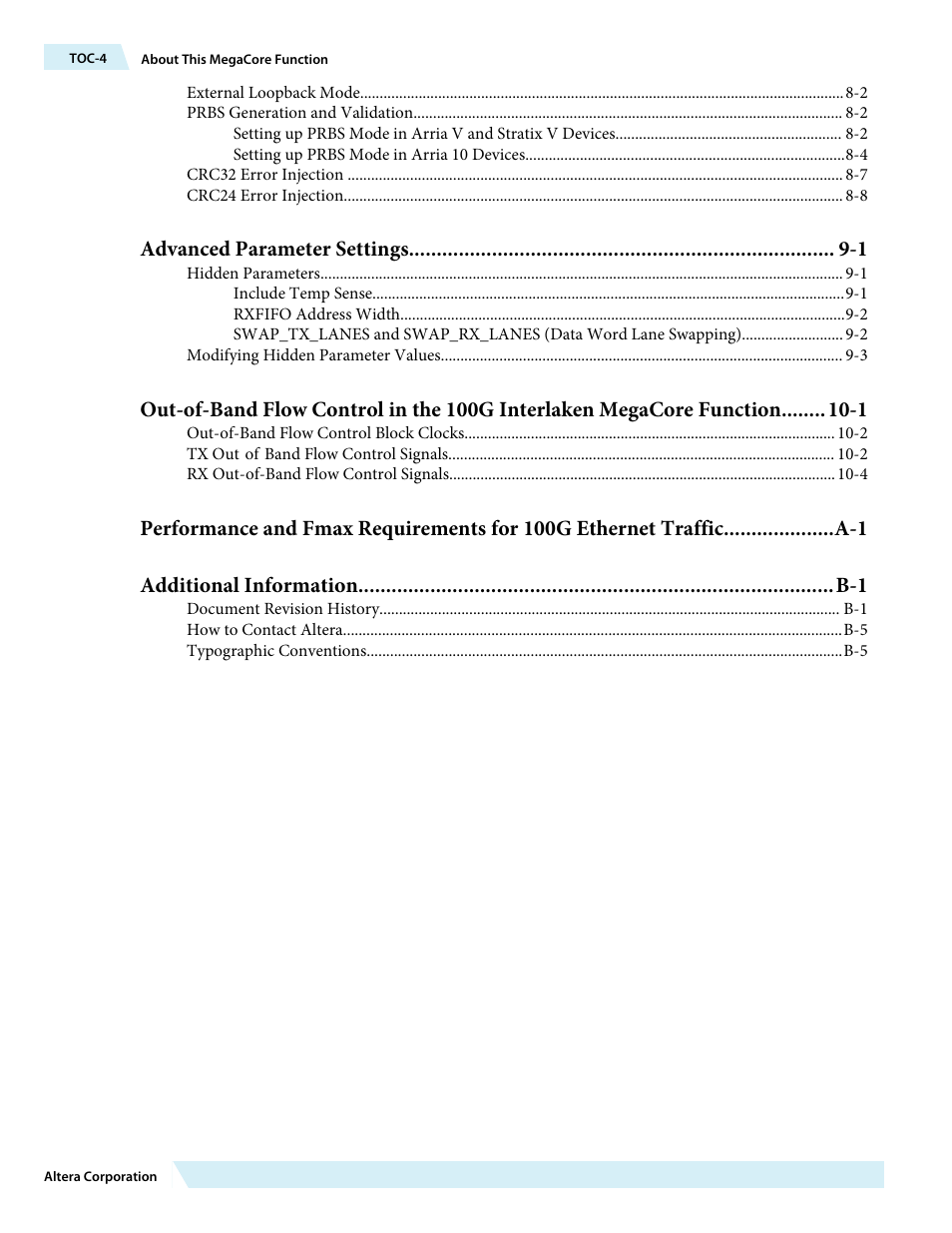 Advanced parameter settings -1 | Altera 100G Interlaken MegaCore Function User Manual | Page 4 / 111