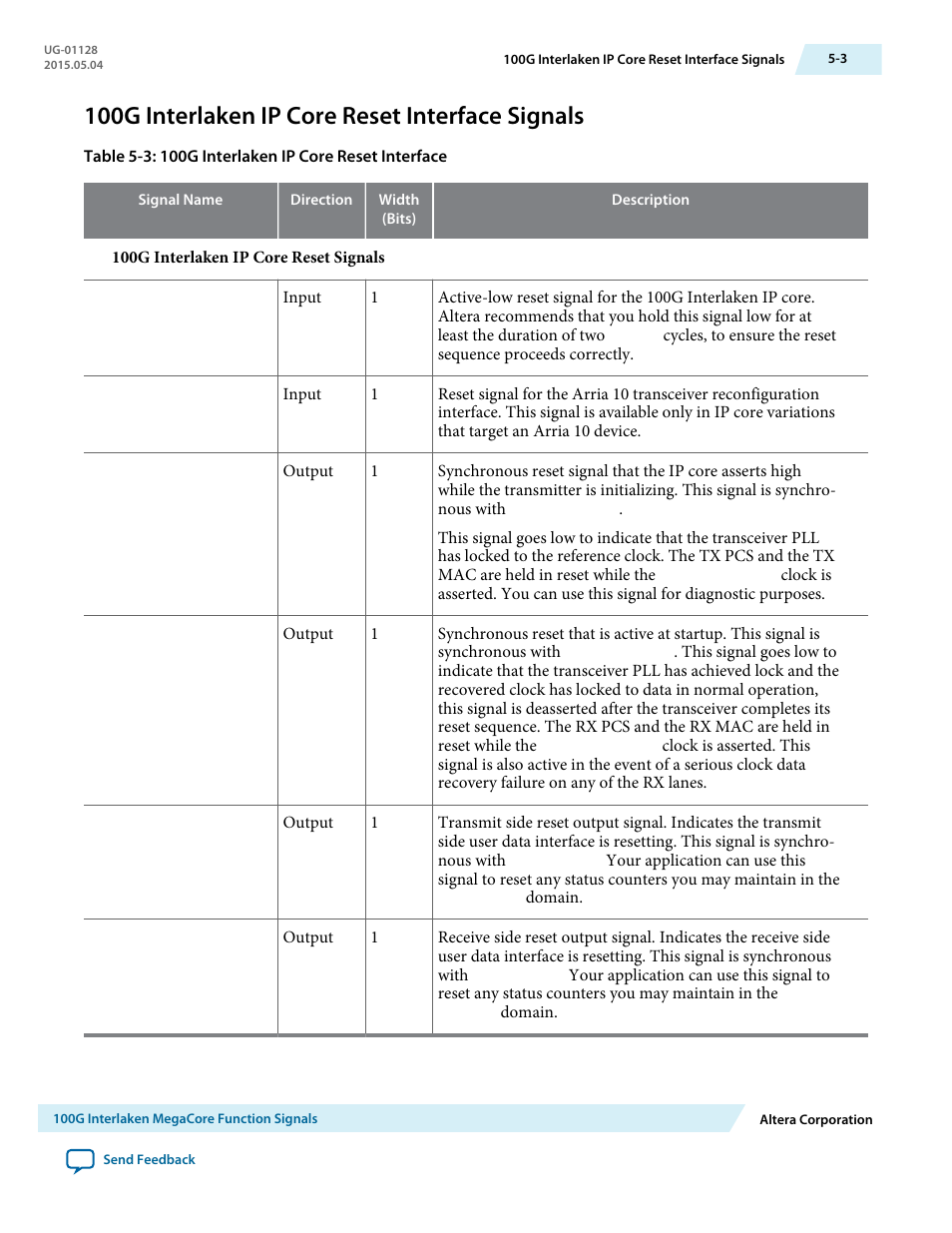 100g interlaken ip core reset interface signals, 100g interlaken ip core reset interface signals -3 | Altera 100G Interlaken MegaCore Function User Manual | Page 61 / 111
