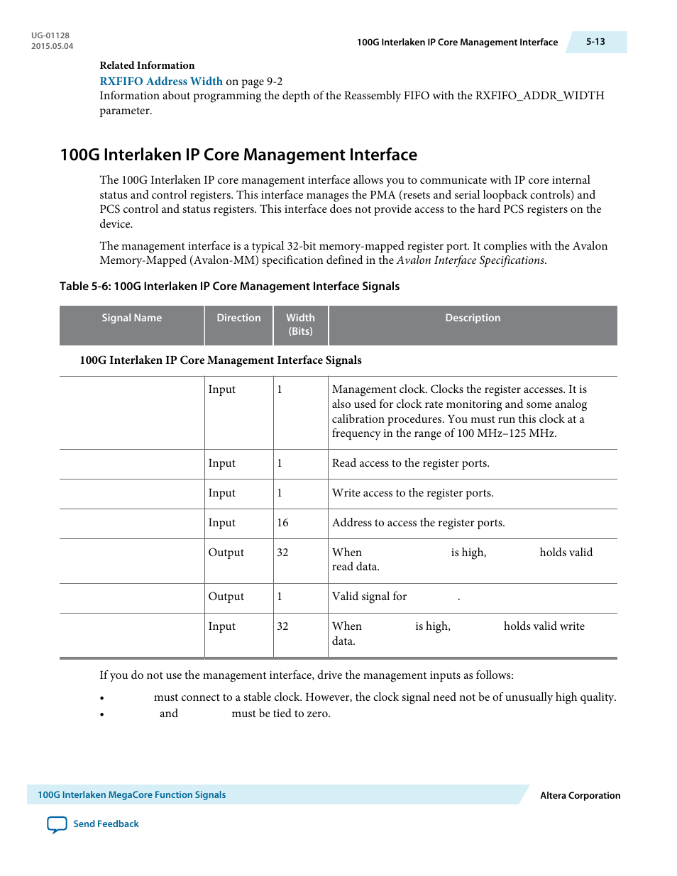 100g interlaken ip core management interface, 100g interlaken ip core management interface -13 | Altera 100G Interlaken MegaCore Function User Manual | Page 71 / 111