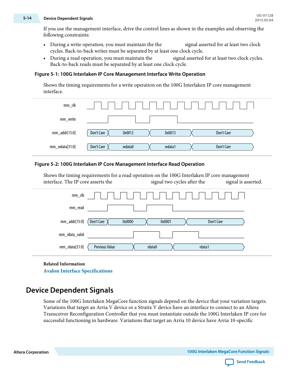 Device dependent signals, Device dependent signals -14 | Altera 100G Interlaken MegaCore Function User Manual | Page 72 / 111