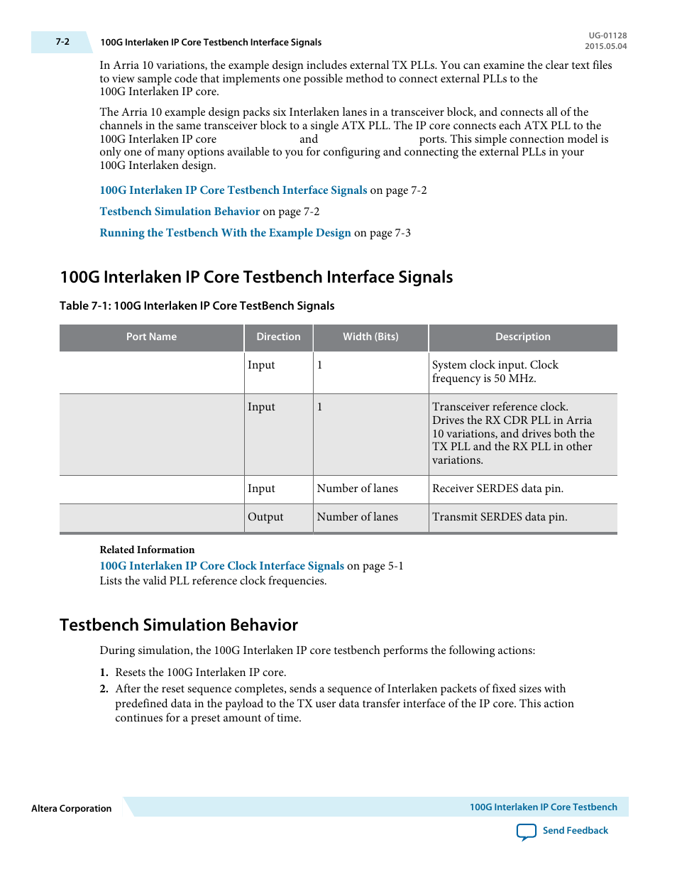 Testbench simulation behavior, Testbench simulation behavior -2 | Altera 100G Interlaken MegaCore Function User Manual | Page 83 / 111