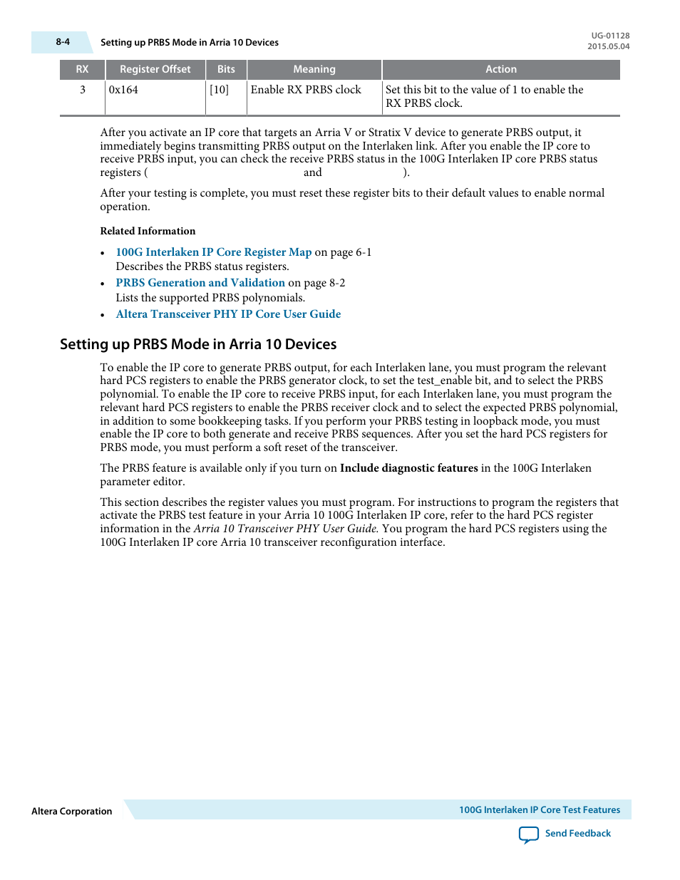 Setting up prbs mode in arria 10 devices, Setting up prbs mode in arria 10 devices -4 | Altera 100G Interlaken MegaCore Function User Manual | Page 89 / 111