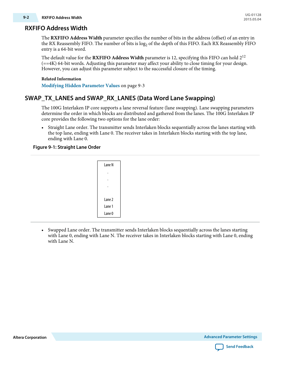 Rxfifo address width, Rxfifo address width -2 | Altera 100G Interlaken MegaCore Function User Manual | Page 95 / 111