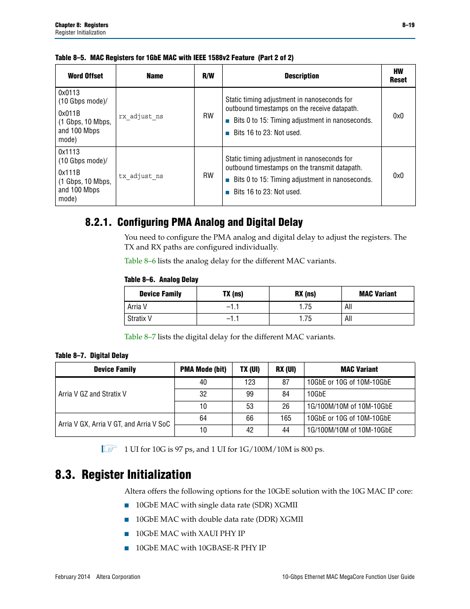 Configuring pma analog and digital delay, Register initialization, Configuring pma analog and digital delay –19 | Register initialization –19 | Altera 10-Gbps Ethernet MAC MegaCore Function User Manual | Page 113 / 175