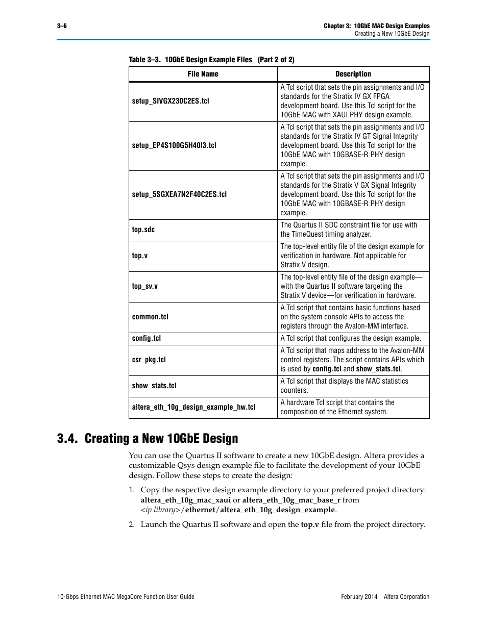 Creating a new 10gbe design, Creating a new 10gbe design –6 | Altera 10-Gbps Ethernet MAC MegaCore Function User Manual | Page 24 / 175