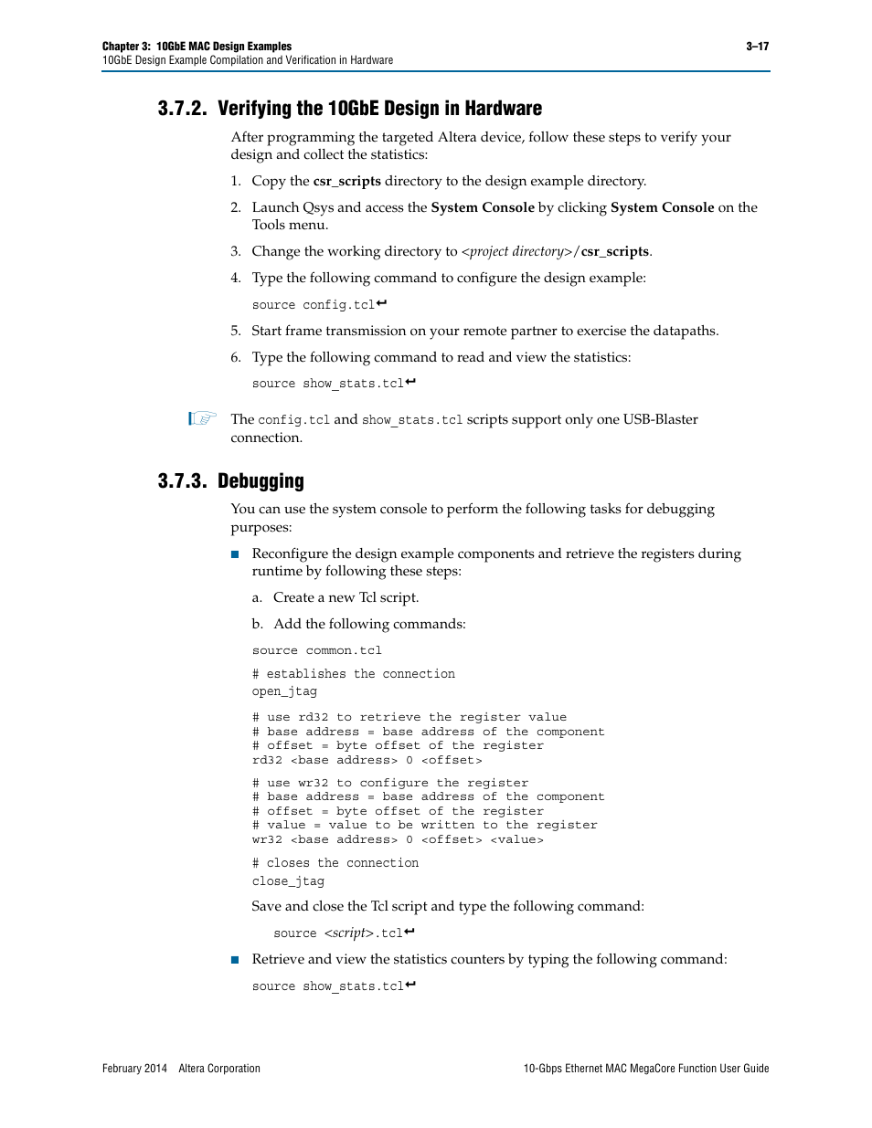 Verifying the 10gbe design in hardware, Debugging | Altera 10-Gbps Ethernet MAC MegaCore Function User Manual | Page 35 / 175