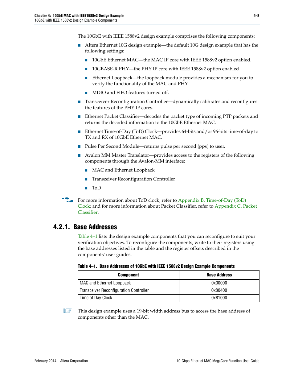 Base addresses, Base addresses –3 | Altera 10-Gbps Ethernet MAC MegaCore Function User Manual | Page 41 / 175