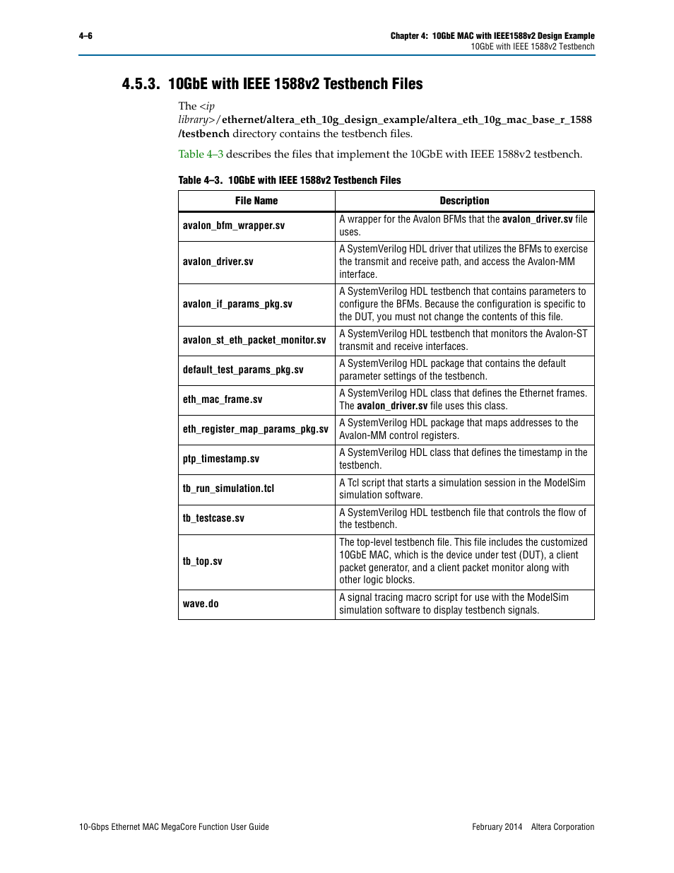 10gbe with ieee 1588v2 testbench files, 10gbe with ieee 1588v2 testbench files –6 | Altera 10-Gbps Ethernet MAC MegaCore Function User Manual | Page 44 / 175