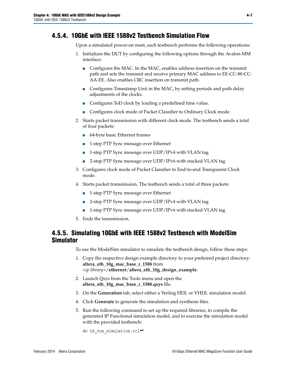 10gbe with ieee 1588v2 testbench simulation flow | Altera 10-Gbps Ethernet MAC MegaCore Function User Manual | Page 45 / 175