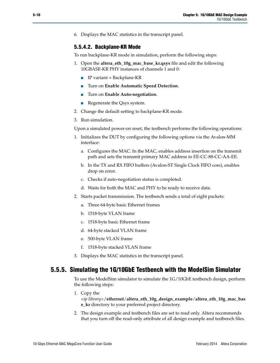 Backplane-kr mode, Backplane-kr mode –10 | Altera 10-Gbps Ethernet MAC MegaCore Function User Manual | Page 55 / 175