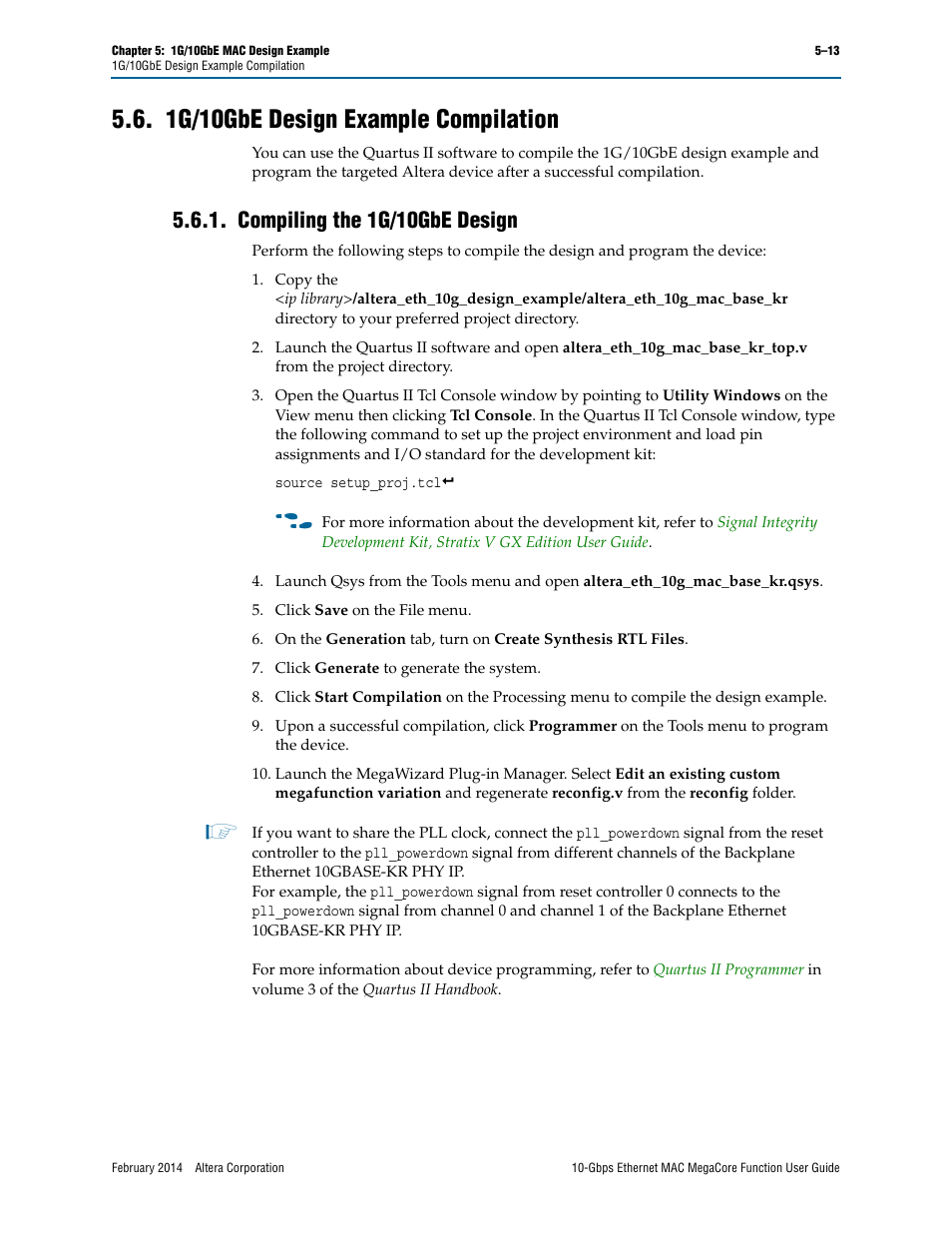 1g/10gbe design example compilation, Compiling the 1g/10gbe design, 1g/10gbe design example compilation –13 | Compiling the 1g/10gbe design –13 | Altera 10-Gbps Ethernet MAC MegaCore Function User Manual | Page 58 / 175