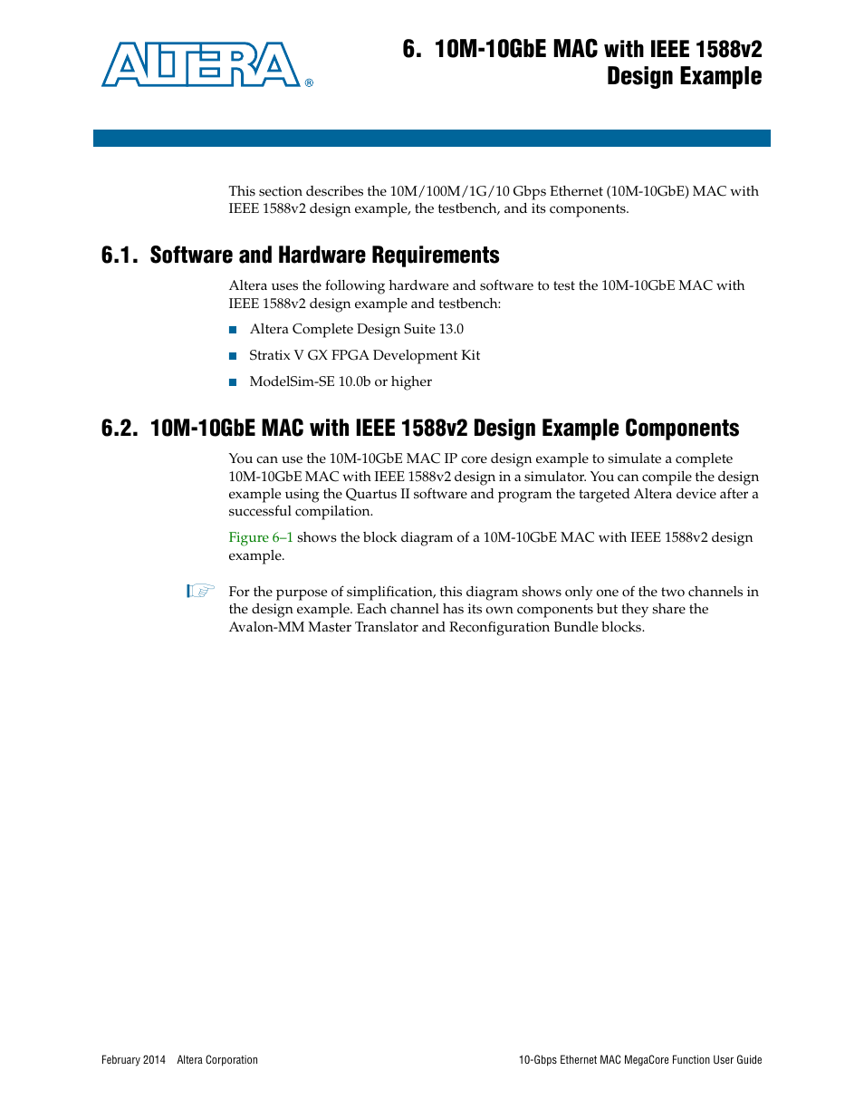 10m-10gbe mac with ieee 1588v2 design example, Software and hardware requirements, 10m-10gbe mac | Design example | Altera 10-Gbps Ethernet MAC MegaCore Function User Manual | Page 60 / 175