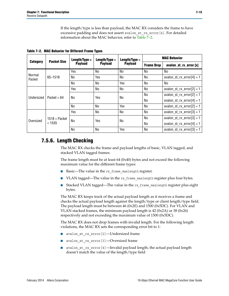 Length checking, Length checking –13 | Altera 10-Gbps Ethernet MAC MegaCore Function User Manual | Page 80 / 175