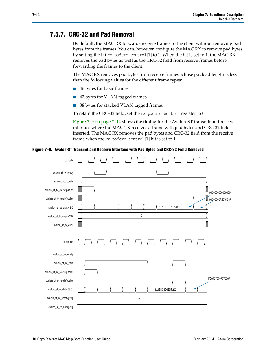 Crc-32 and pad removal, Crc-32 and pad removal –14 | Altera 10-Gbps Ethernet MAC MegaCore Function User Manual | Page 81 / 175