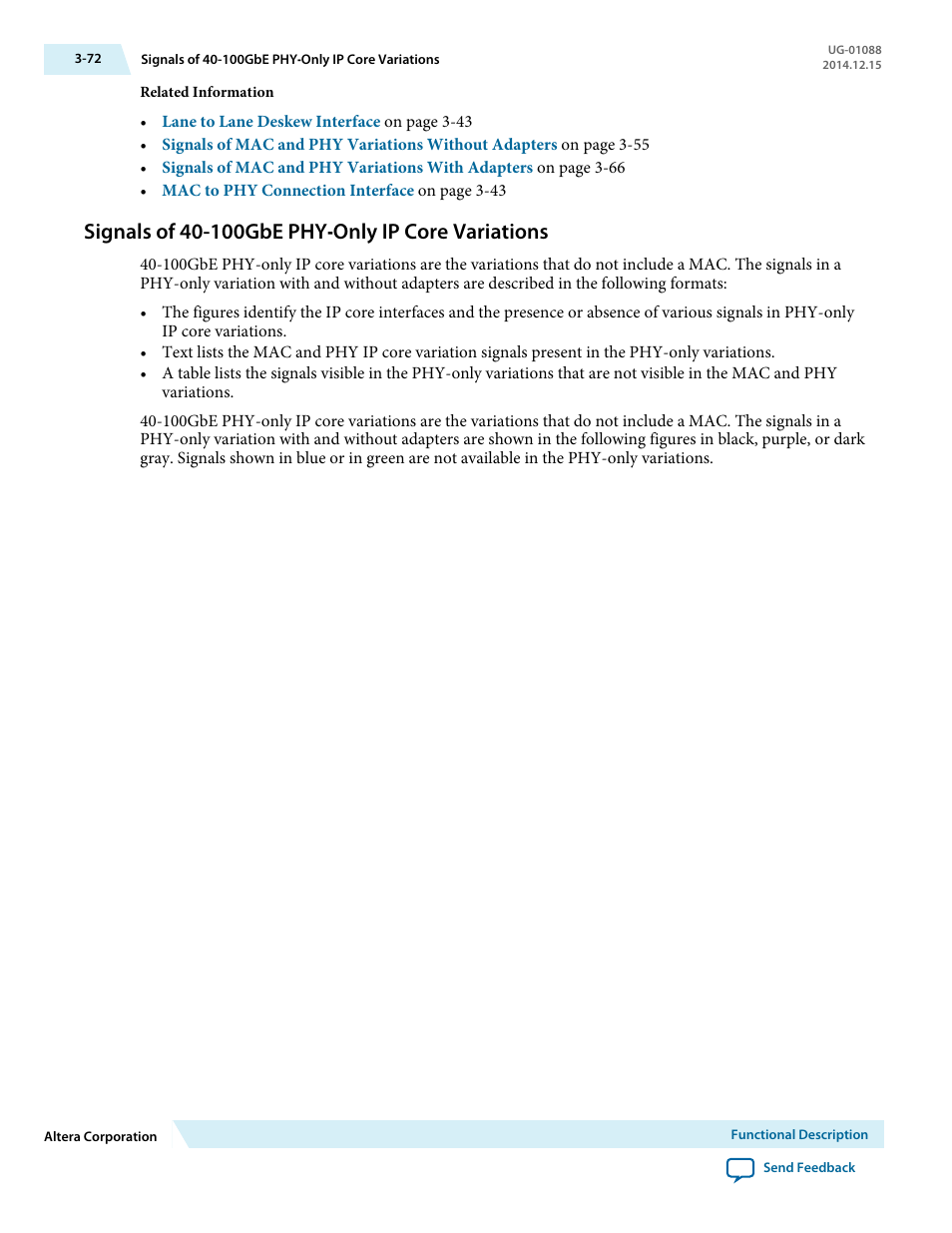 Signals of 40-100gbe phy‑only ip core variations, Signals of 40-100gbe phy-only ip core variations | Altera 40-Gbps Ethernet MAC and PHY MegaCore Function User Manual | Page 119 / 199